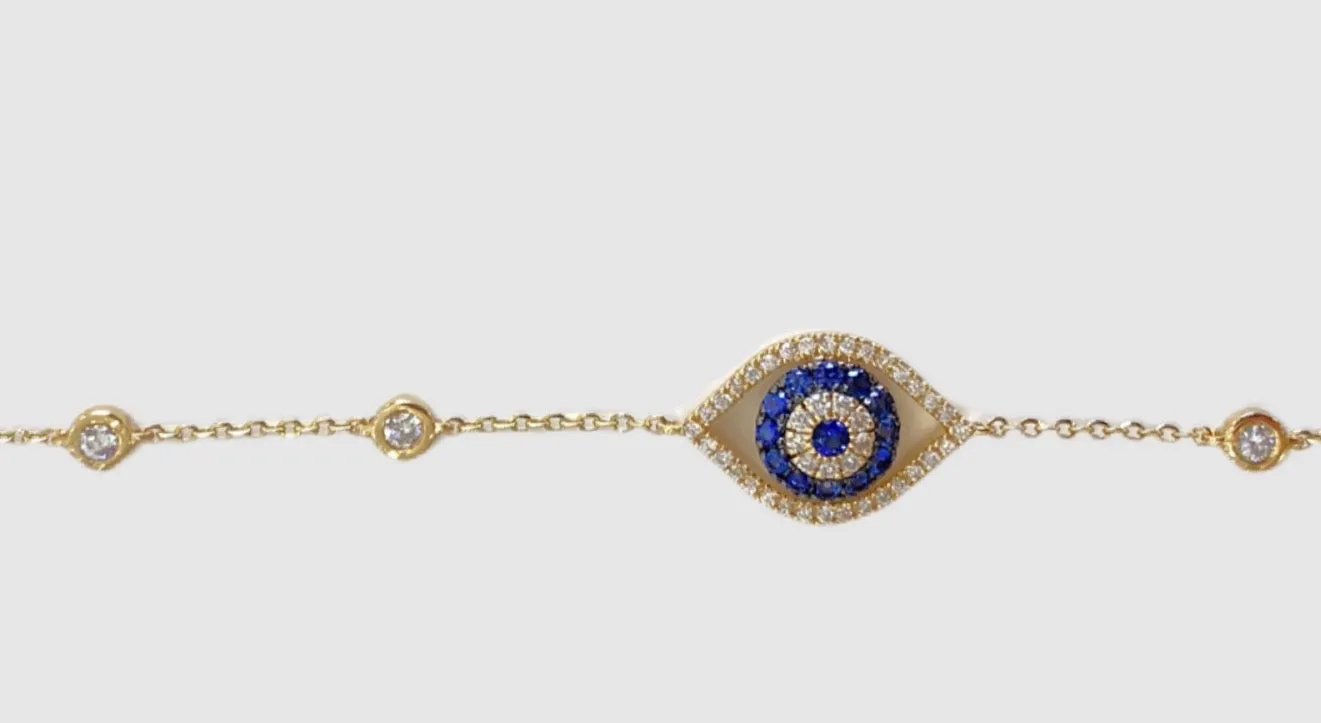 0.32CT Diamond / 0.15CT Blue Sapphire Eye Bracelet