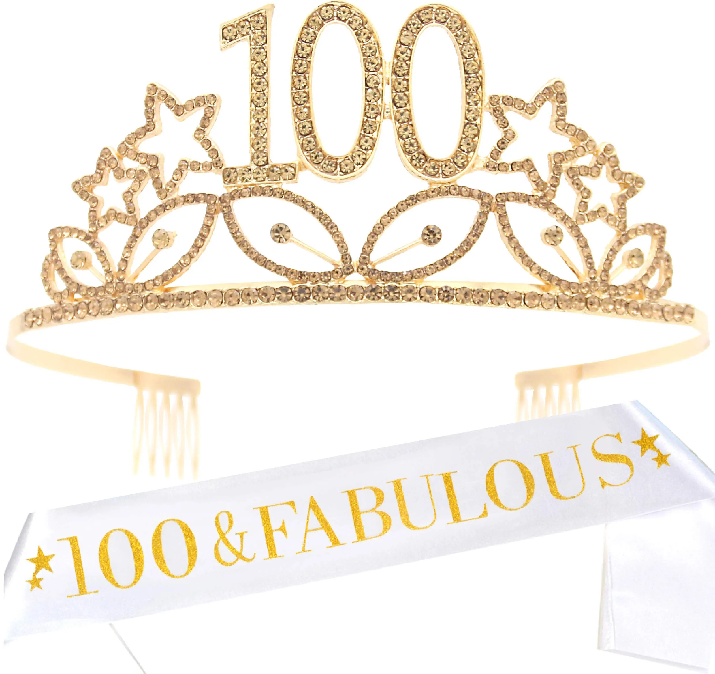 100th Birthday Sash And Tiara For Women - Fabulous Glitter Sash   Waves