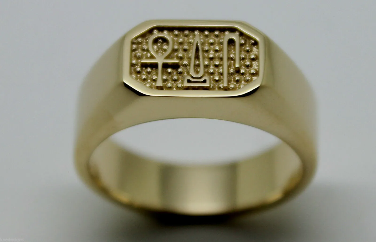 10ct Yellow, Rose or White Gold Signet Ring Egyptian Hieroglyphic symbols-Success,Happiness & Health