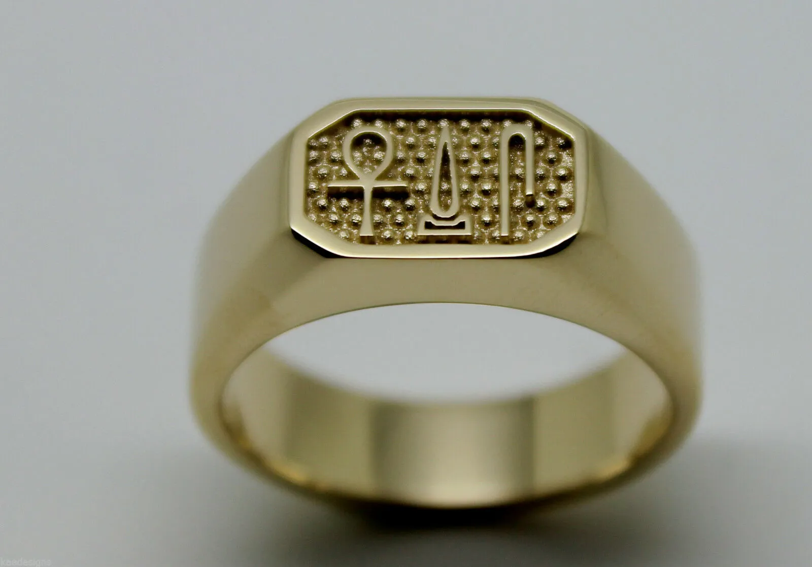 10ct Yellow, Rose or White Gold Signet Ring Egyptian Hieroglyphic symbols-Success,Happiness & Health