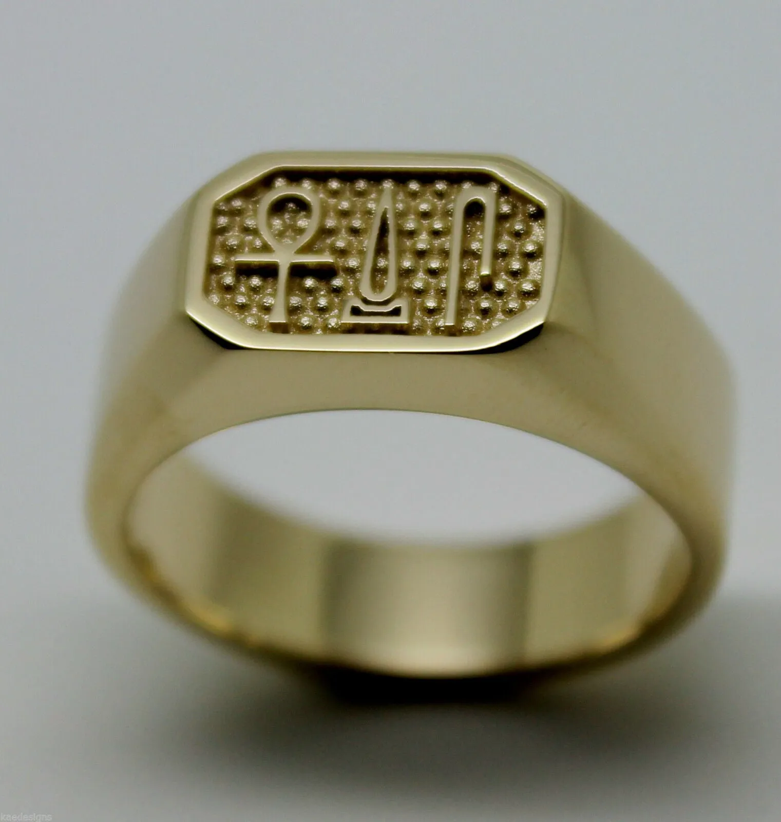 10ct Yellow, Rose or White Gold Signet Ring Egyptian Hieroglyphic symbols-Success,Happiness & Health