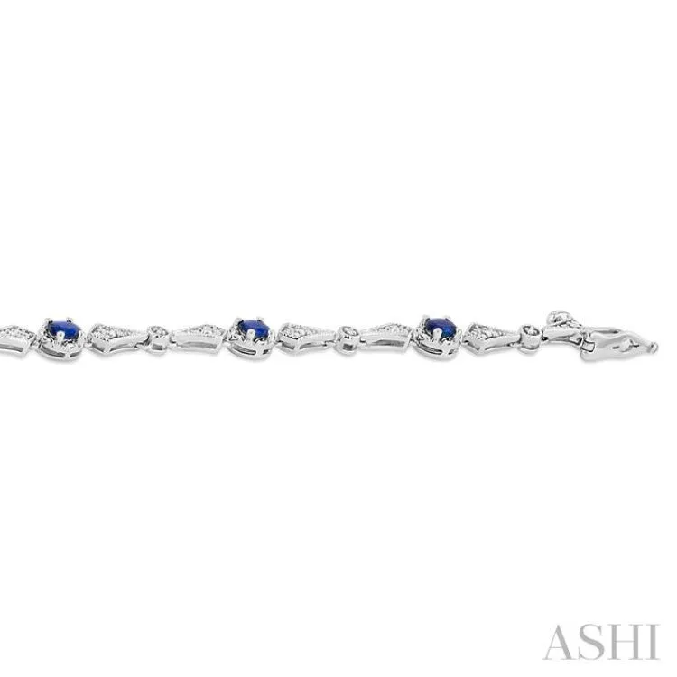 1/10 ctw Oval Cut 4X3MM Sapphire and Round Cut Diamond Precious Bracelet in 10K White Gold