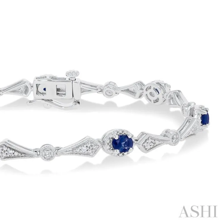 1/10 ctw Oval Cut 4X3MM Sapphire and Round Cut Diamond Precious Bracelet in 10K White Gold