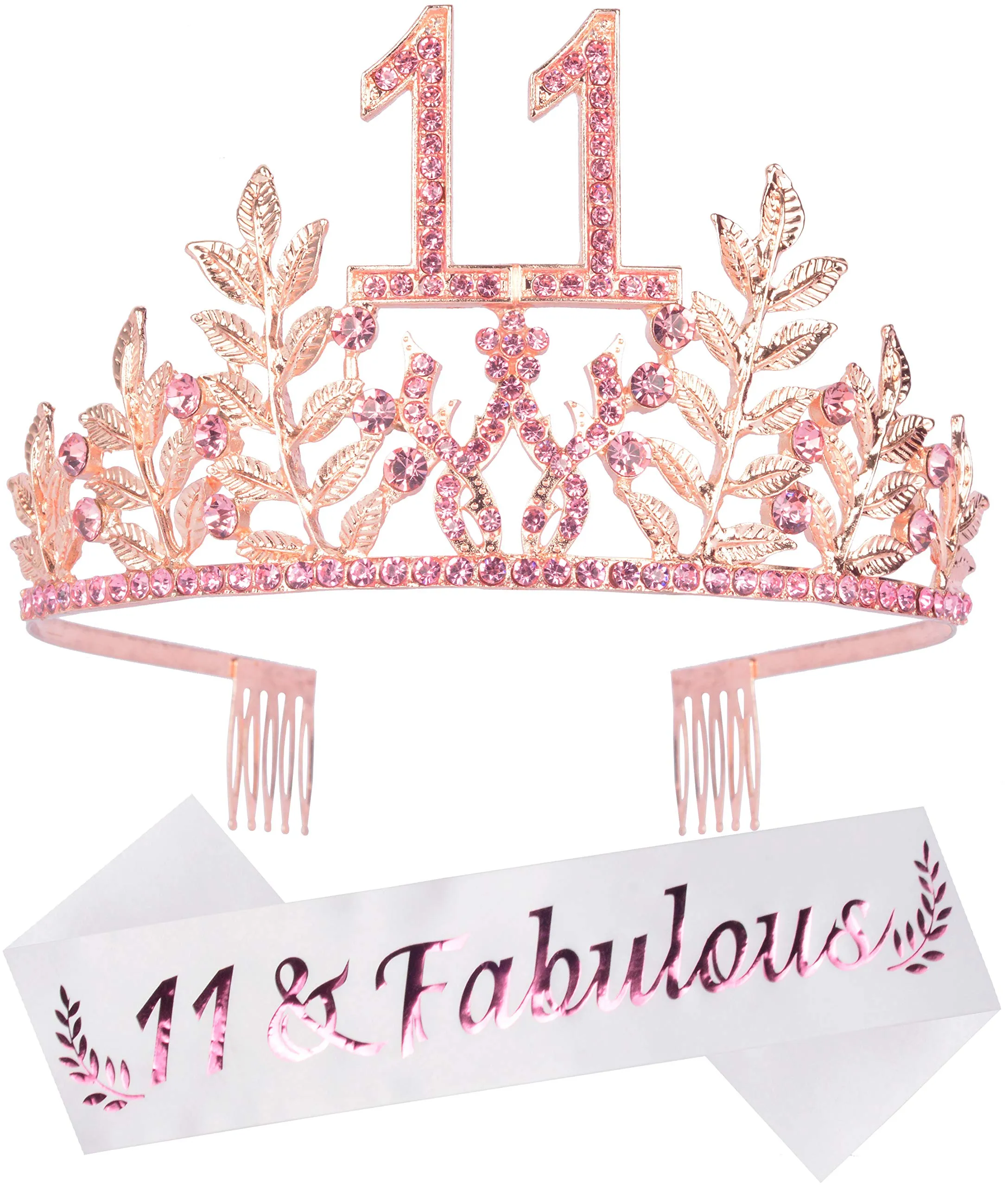 11th Birthday Gifts for Girls, 11th Birthday Tiara and Sash, 11 Fabulous Sash and Crystal