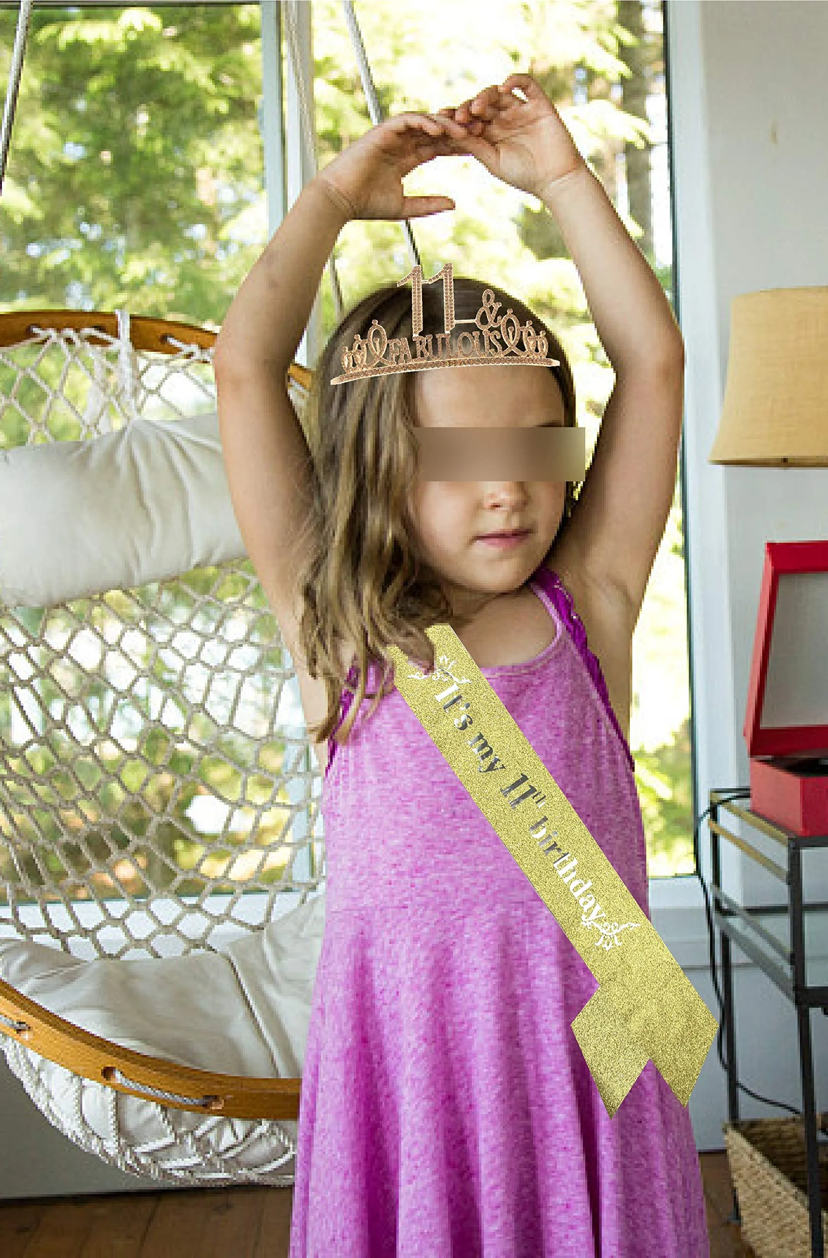 11th Birthday Gifts for Girls,11th Birthday Tiara and Sash Golden,11th Birthday