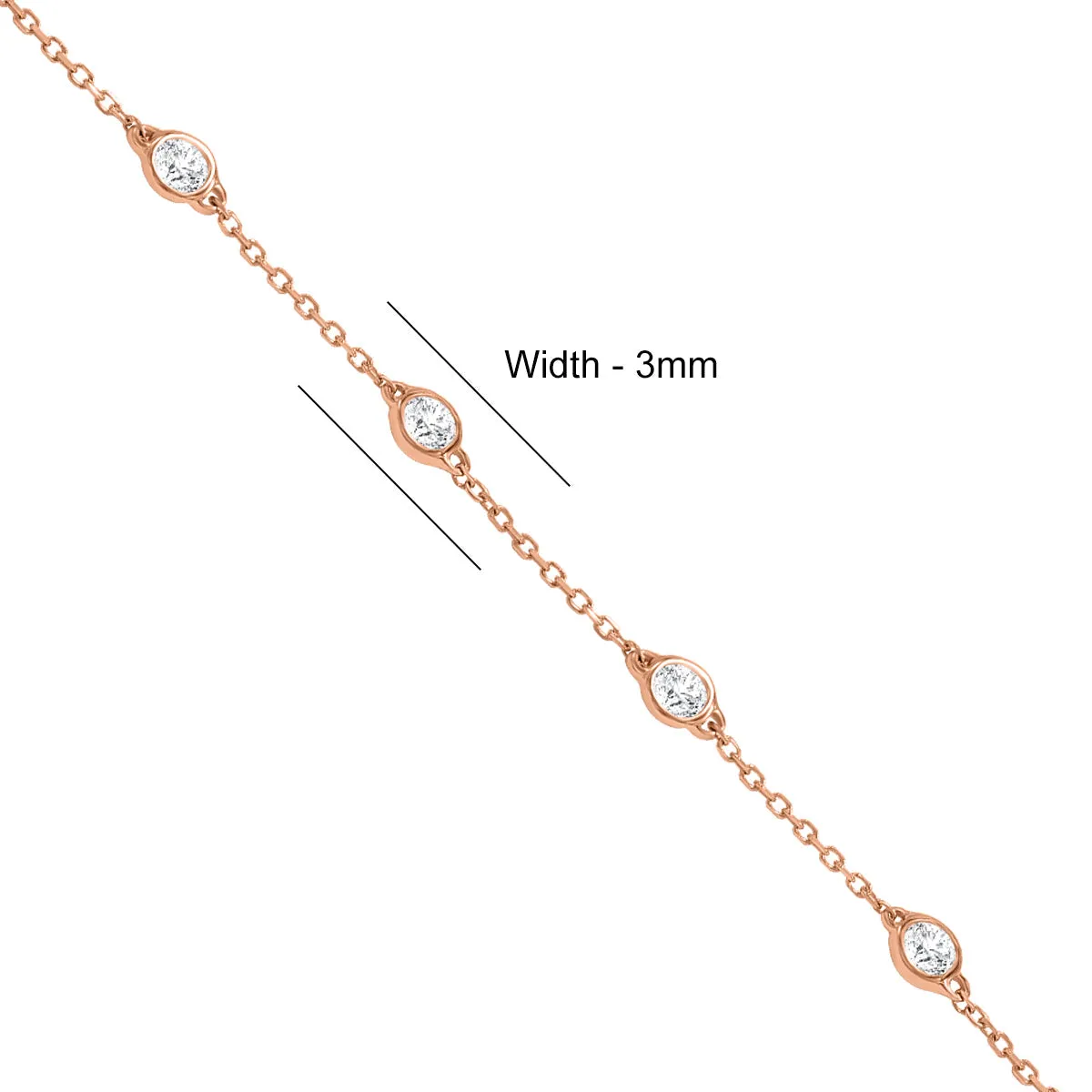 1/2 Carat Tw Bezel Set Genuine Diamond Station Bracelet In 14K Rose Gold