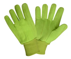 12 Pairs - Hi-Vis Green Double Palm 100% Cotton Canvas Gloves