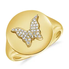 14k Gold & Diamond Butterfly Signet Ring - 0.07ct