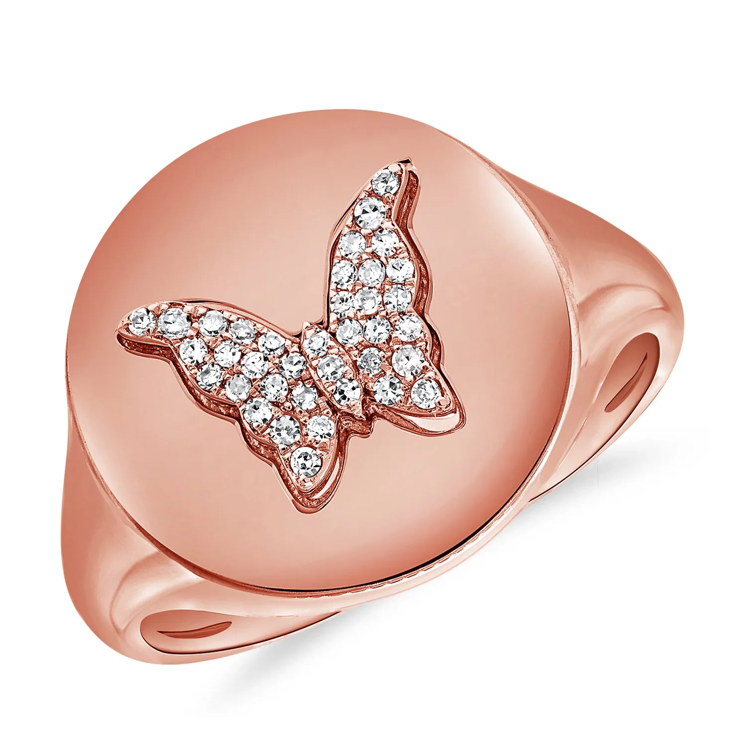 14k Gold & Diamond Butterfly Signet Ring - 0.07ct