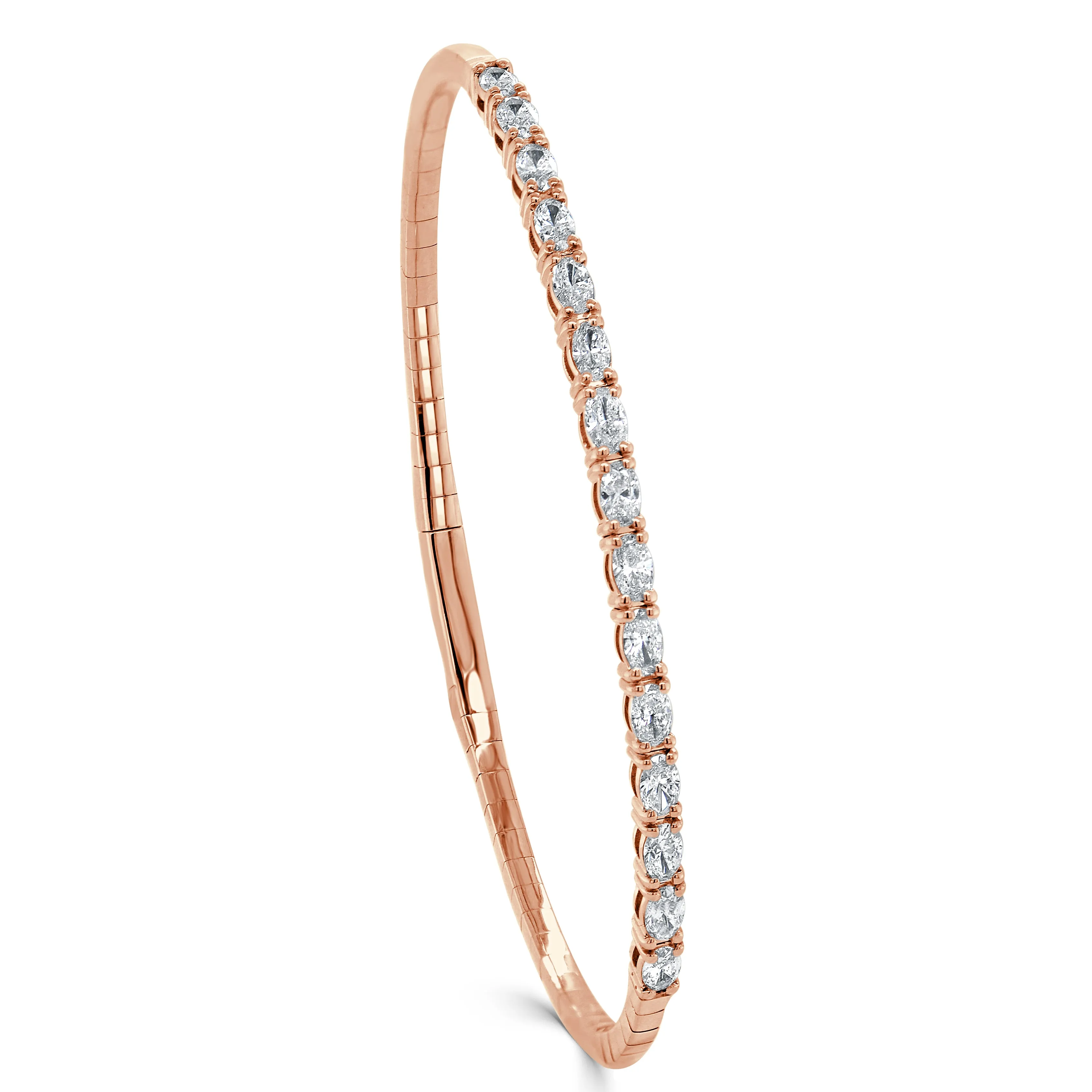 14k Gold & Oval Diamond Flexible Bangle - 1.69ct