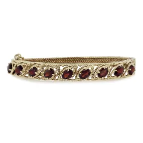 14K Gold Garnet Rope Filigree Bangle Bracelet