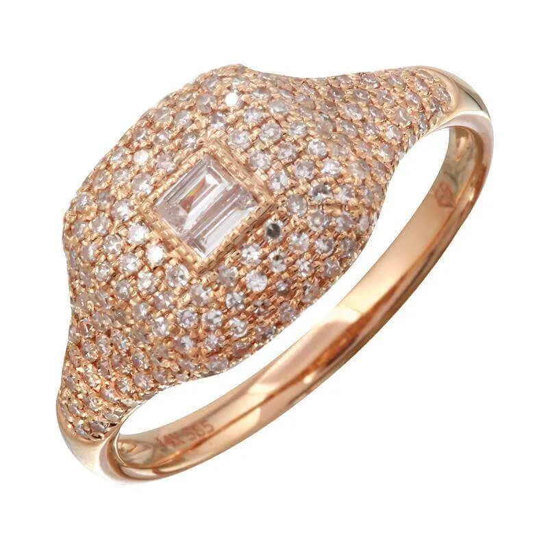 14K Gold Micro Pave Signet Diamond Ring