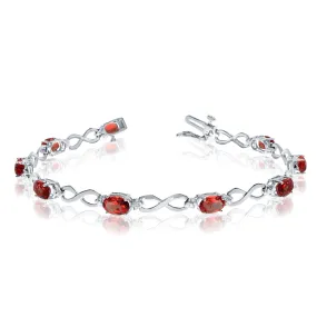 14K White Gold Oval Garnet Stones And Diamonds Infinity Tennis Bracelet, 7"