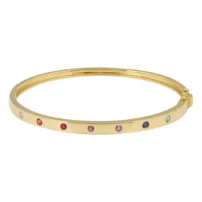 14K Yellow Gold Diamond   Gemstone Bangle