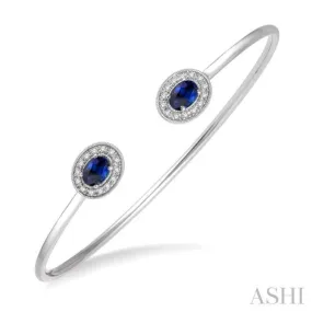 1/5 ctw Oval Cut 6x4mm Sapphire & Round Cut Diamond Precious Flexi Bangle in 14K White Gold