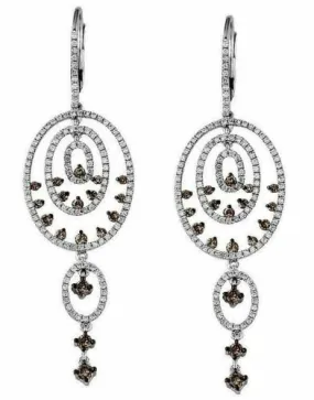 1.75CT WHITE & MOCHA DIAMOND 14KT WHITE GOLD 3D OVAL JOURNEY CHANDELIER EARRINGS