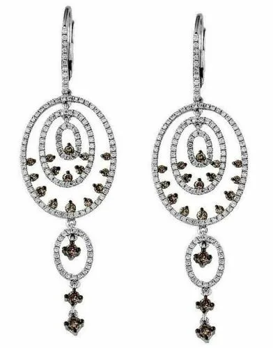 1.75CT WHITE & MOCHA DIAMOND 14KT WHITE GOLD 3D OVAL JOURNEY CHANDELIER EARRINGS