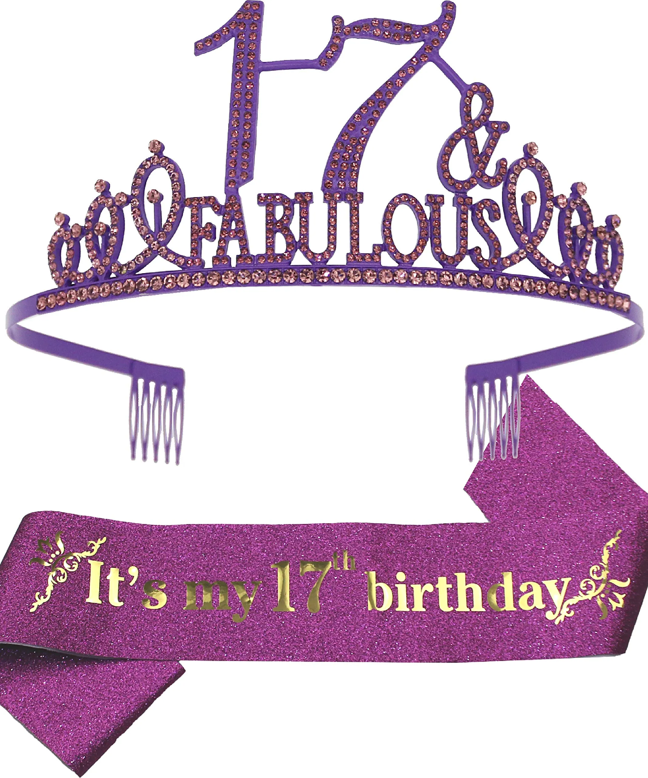 17th Birthday, 17th Birthday Gifts for Girls, 17th Birthday Tiara and Sash Purple, 17th