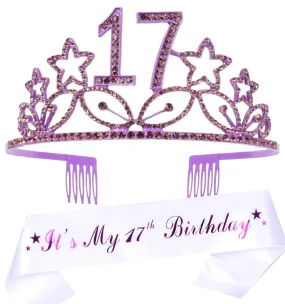 17th Birthday Decorations for Girls,Happy 17th Birthday Sash,17th Birthday Tiara,17