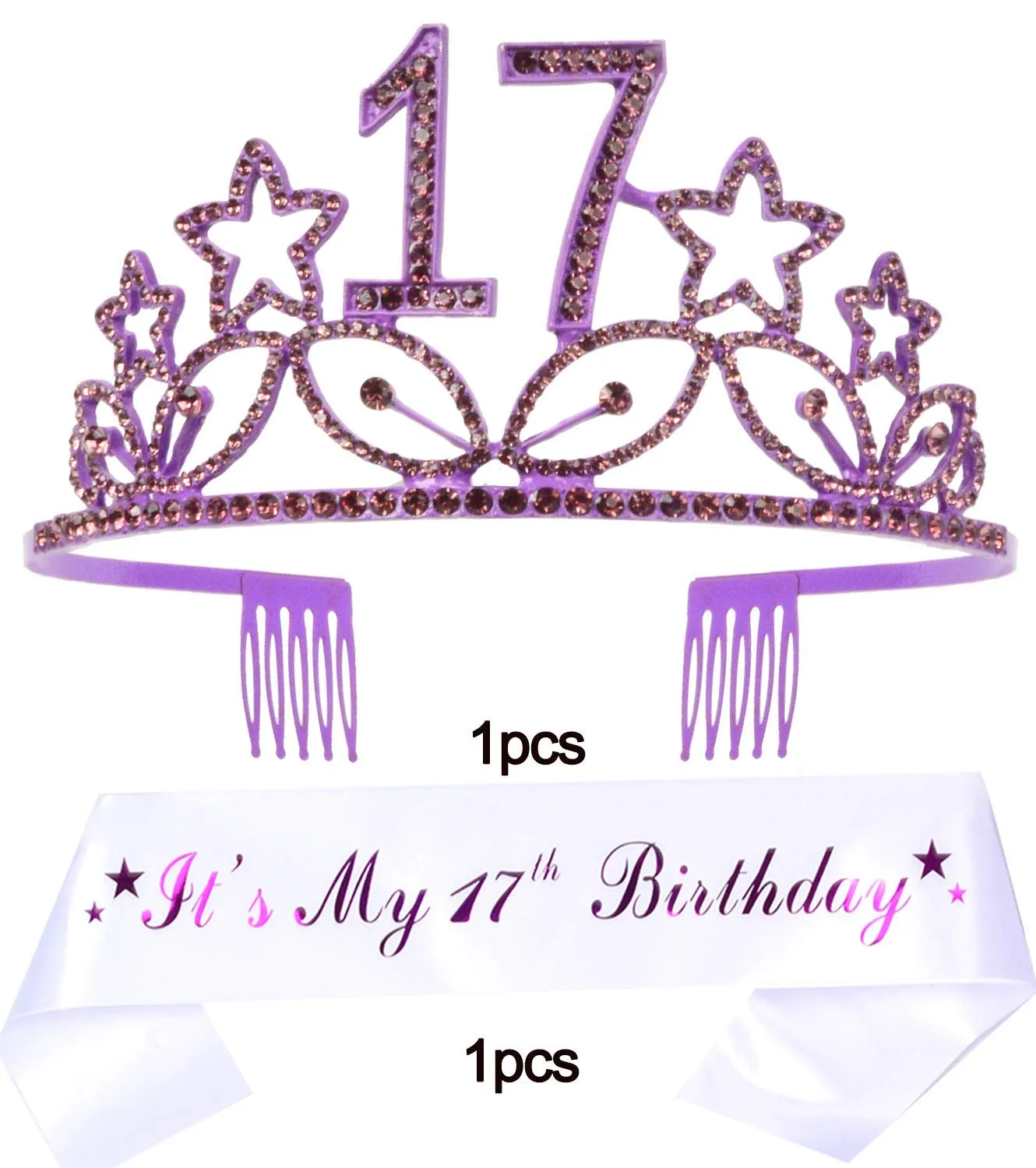 17th Birthday Decorations for Girls,Happy 17th Birthday Sash,17th Birthday Tiara,17