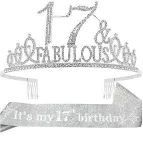 17th Birthday Gifts for Girls,17th Birthday Tiara and Sash Silver,17th Birthday