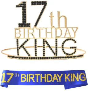 17th Birthday King Crown, 17th Birthday Gifts for Boy, 17th Birthday King Sash, 17th