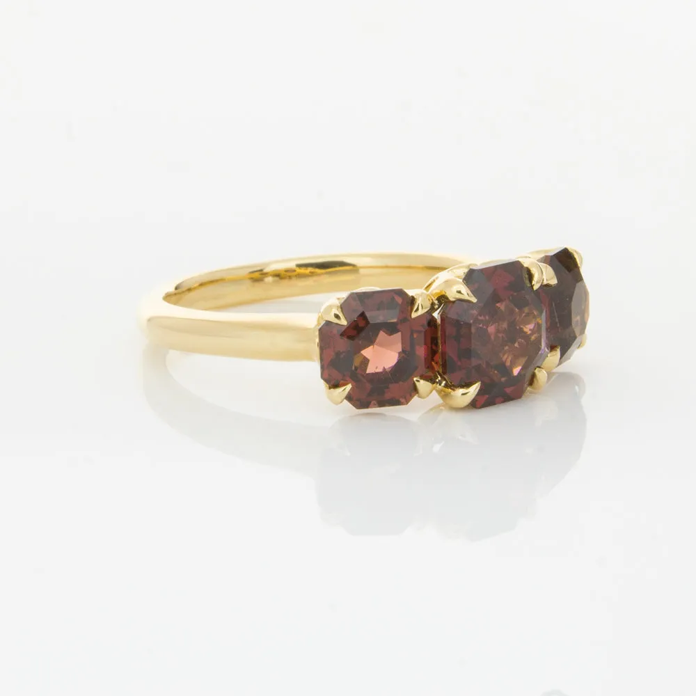 18ct Yellow Gold Three Stone Garnet Octavia Ring