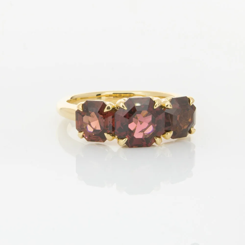 18ct Yellow Gold Three Stone Garnet Octavia Ring