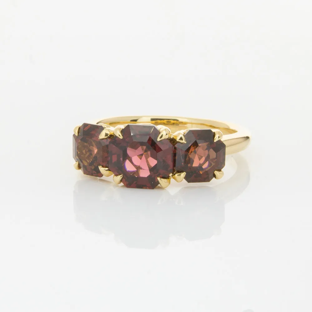 18ct Yellow Gold Three Stone Garnet Octavia Ring