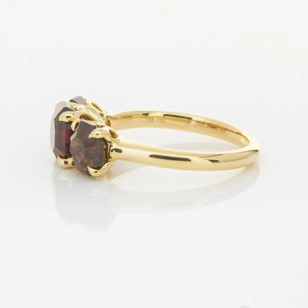 18ct Yellow Gold Three Stone Garnet Octavia Ring