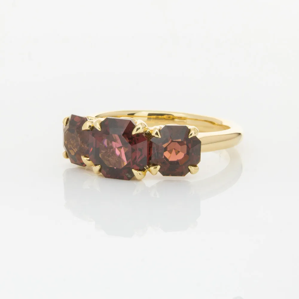 18ct Yellow Gold Three Stone Garnet Octavia Ring