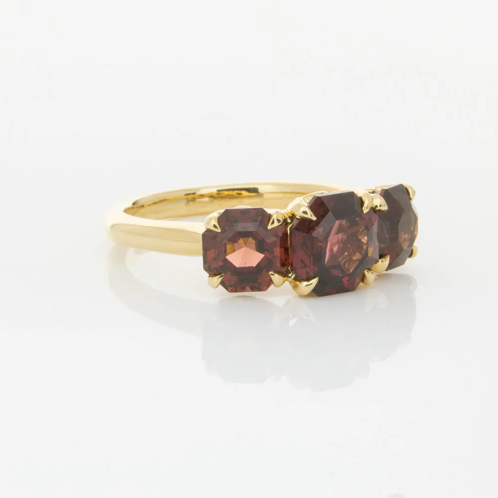 18ct Yellow Gold Three Stone Garnet Octavia Ring