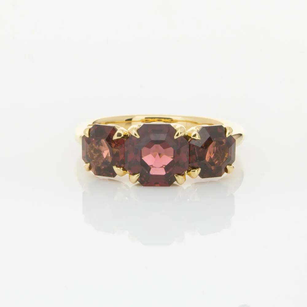 18ct Yellow Gold Three Stone Garnet Octavia Ring