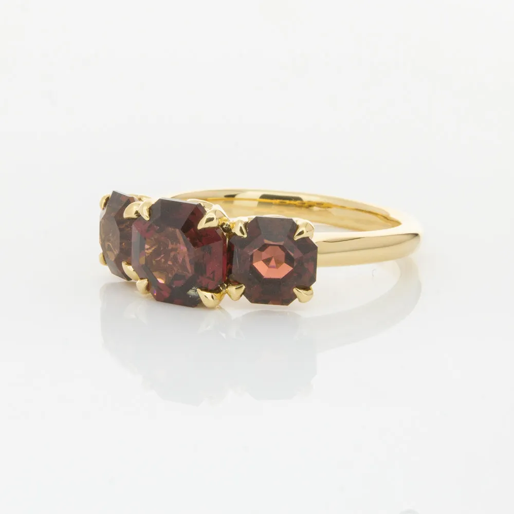 18ct Yellow Gold Three Stone Garnet Octavia Ring