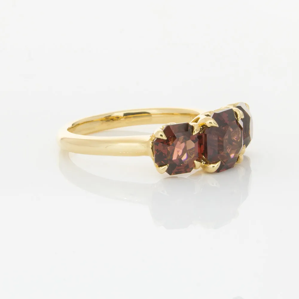 18ct Yellow Gold Three Stone Garnet Octavia Ring