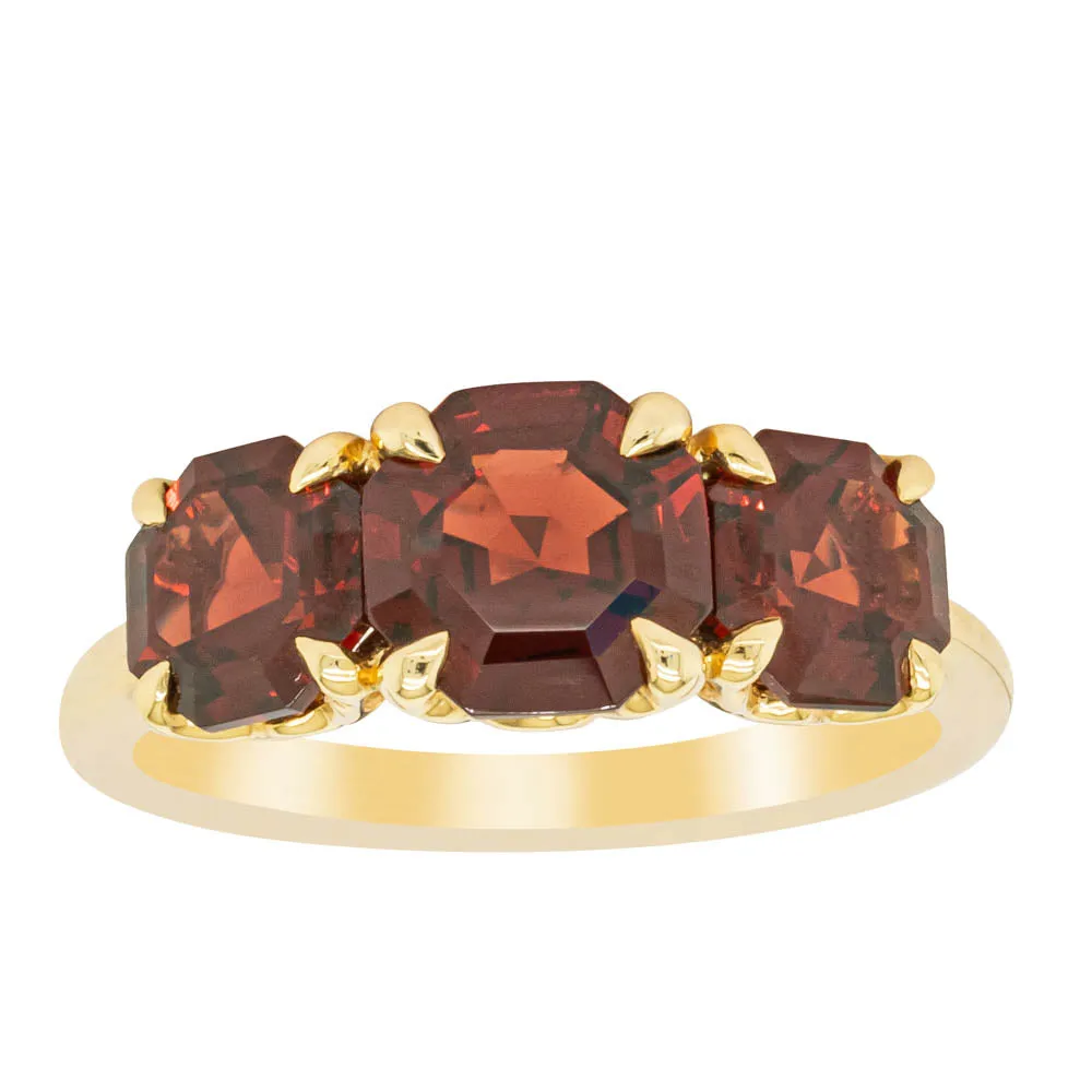 18ct Yellow Gold Three Stone Garnet Octavia Ring