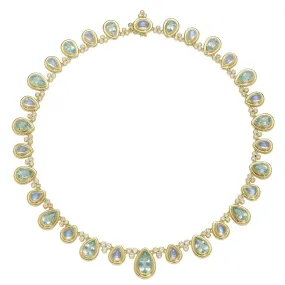 18K Classic Tear Drop Necklace in Paraiba, Royal Blue Moonstone and diamond