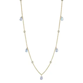 18K Diamond and Pear Shape Moonstone Cabochon Necklace