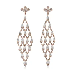 18K Rose Gold Prong Natural Rose Cut Diamond Geometric Chandelier Earrings For Wedding