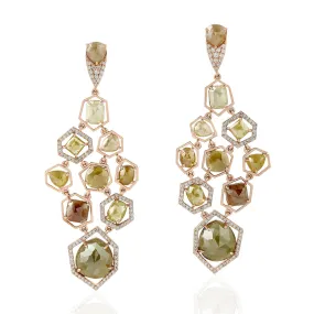 18K Yellow Gold Natural Ice Diamond Geometric Chandelier Earrings Jewelry For Women's