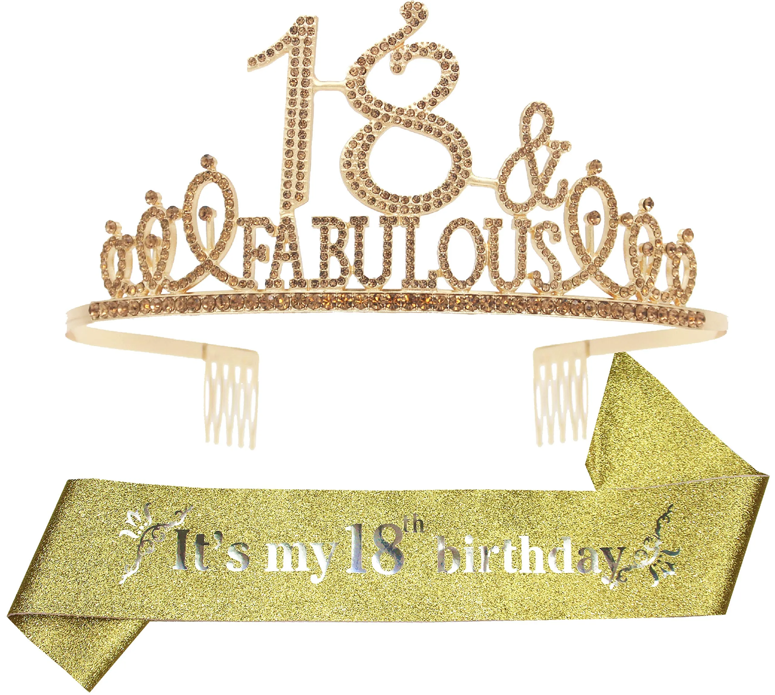 18th Birthday, 18th Birthday Decorations for Girls, 18th Birthday Tiara and Sash Gold