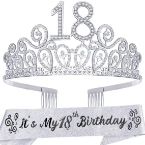 18th Birthday Sash And Tiara For Women - Fabulous Set: Glitter Sash   Ripples