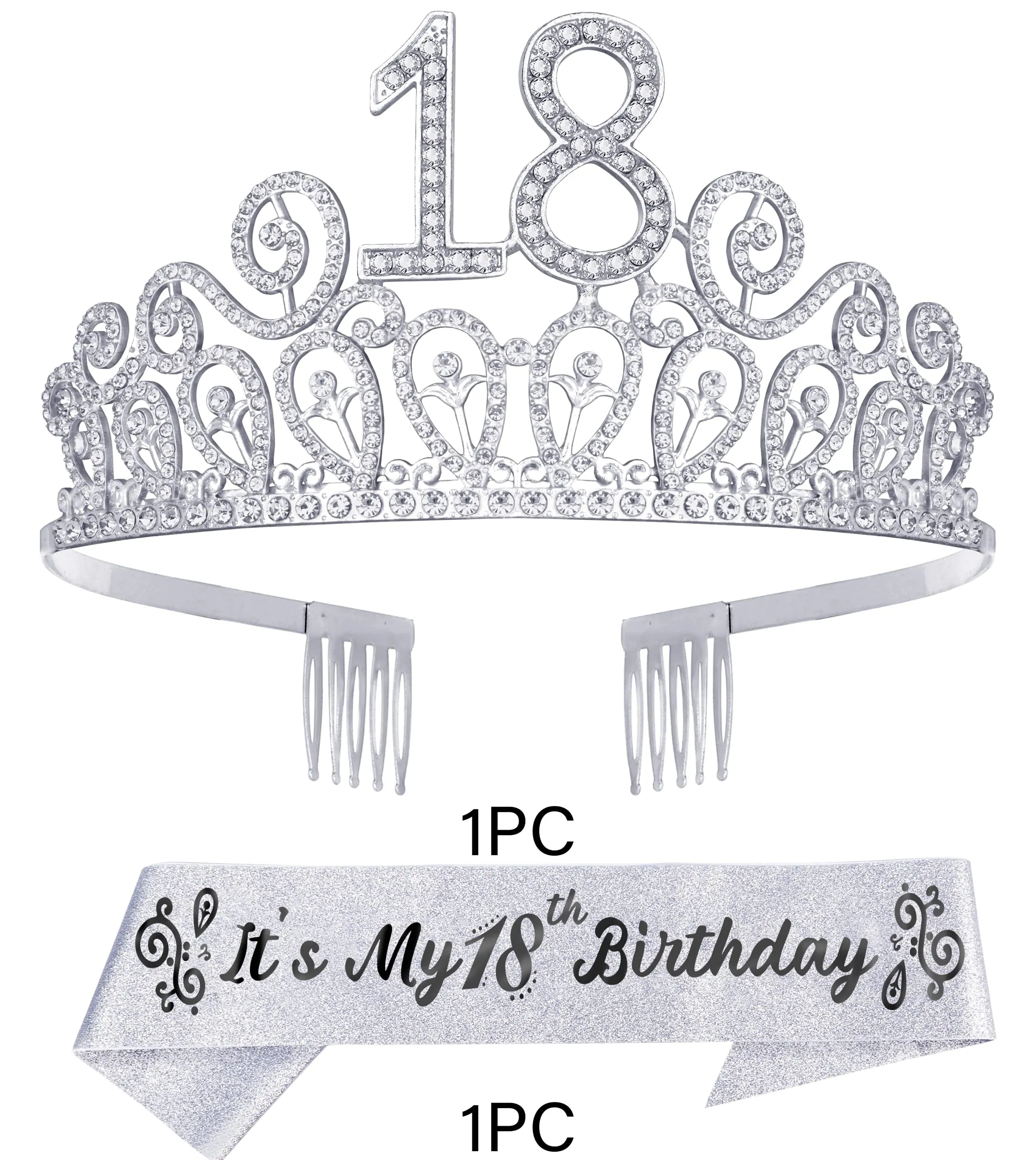 18th Birthday Sash And Tiara For Women - Fabulous Set: Glitter Sash   Ripples