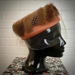 1950s Fur Embellished Pillbox Hat With Veil