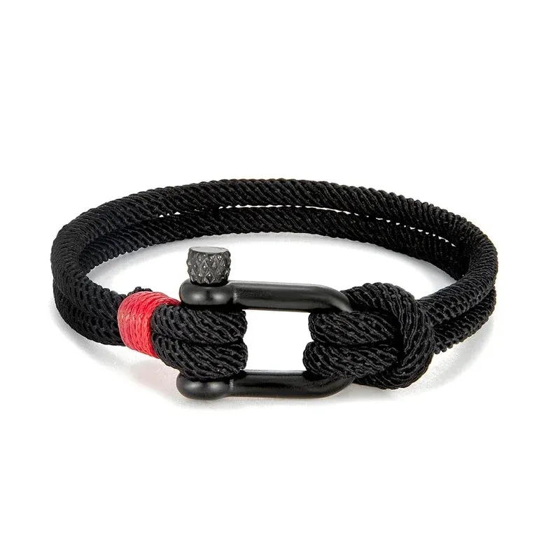 2023 Men Black Stainless Steel U Shape Survival Bracelet Outdoor Camping Rescue Emergency Shackle Rope Bracelet for Women Gifts