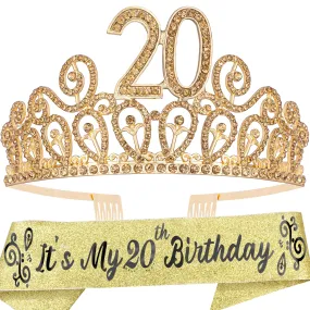 20th Birthday, 20th Birthday Decorations for Women, 20th Birthday Tiara and Sash, 20th