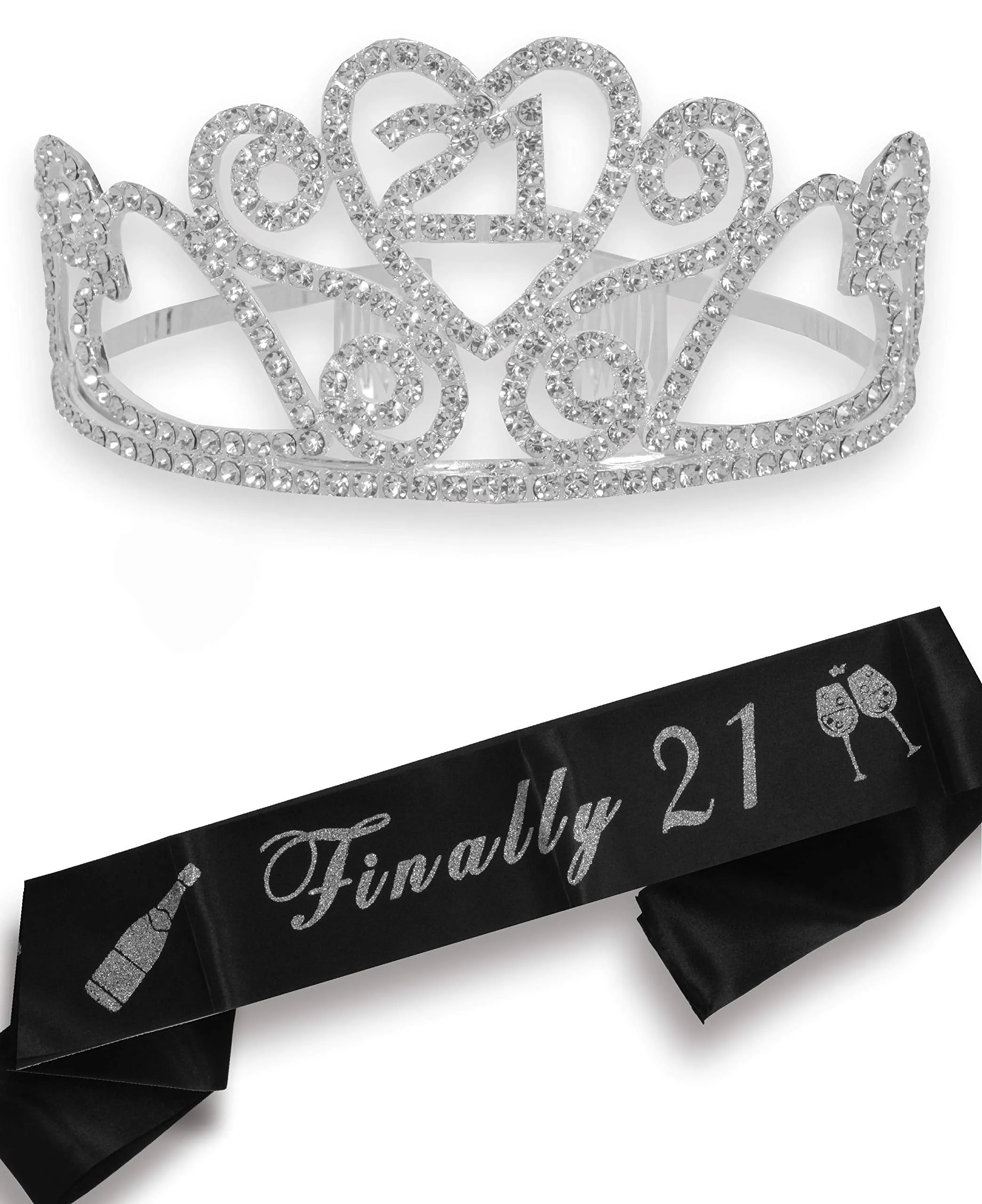 21St Birthday Gifts For Girl, 21St Birthday Tiara And Sash Silver, Happy 21St Birthday