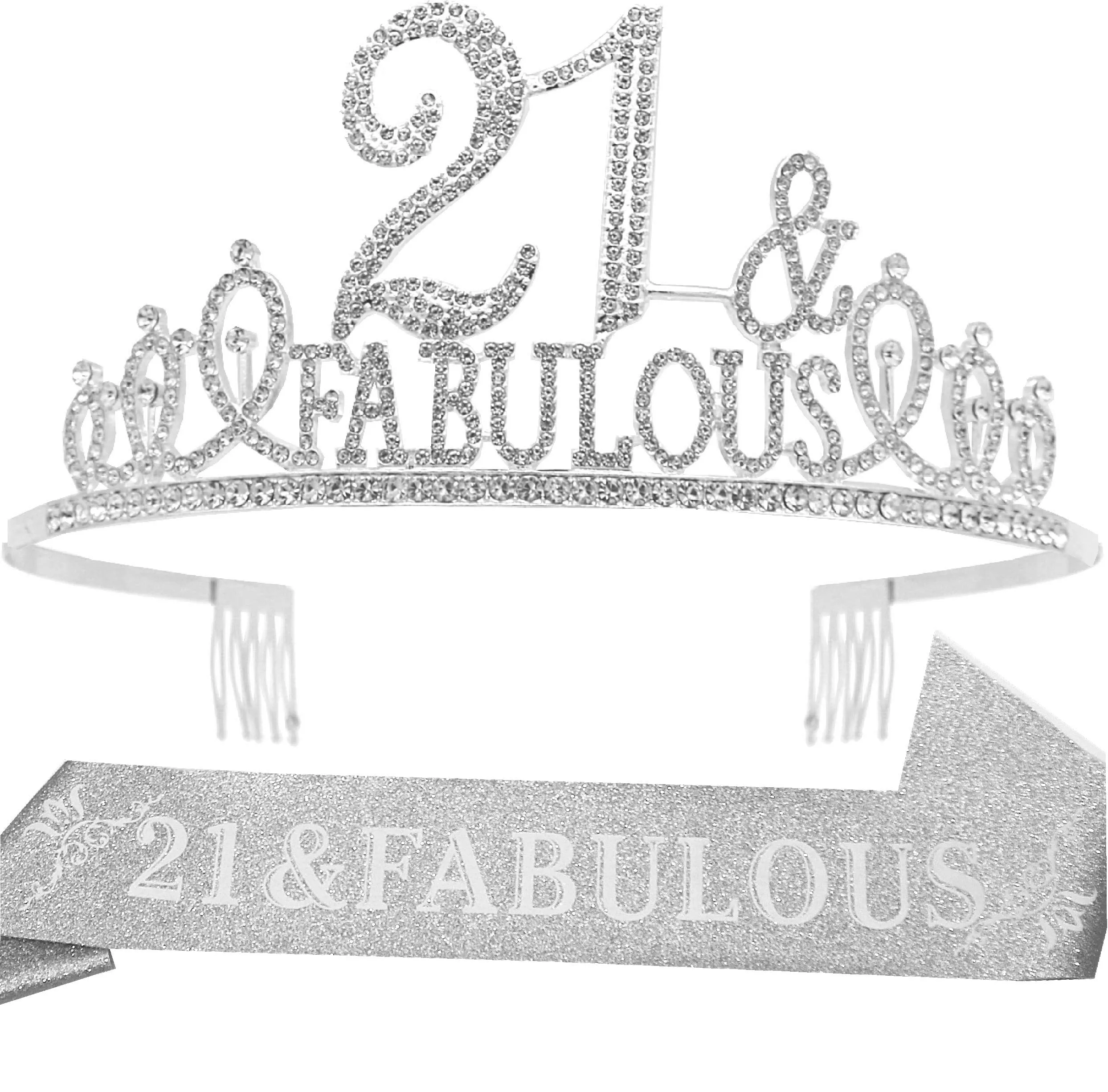 21st Birthday Gifts for girls,21st Birthday Tiara and Sash Silver,21st Birthday