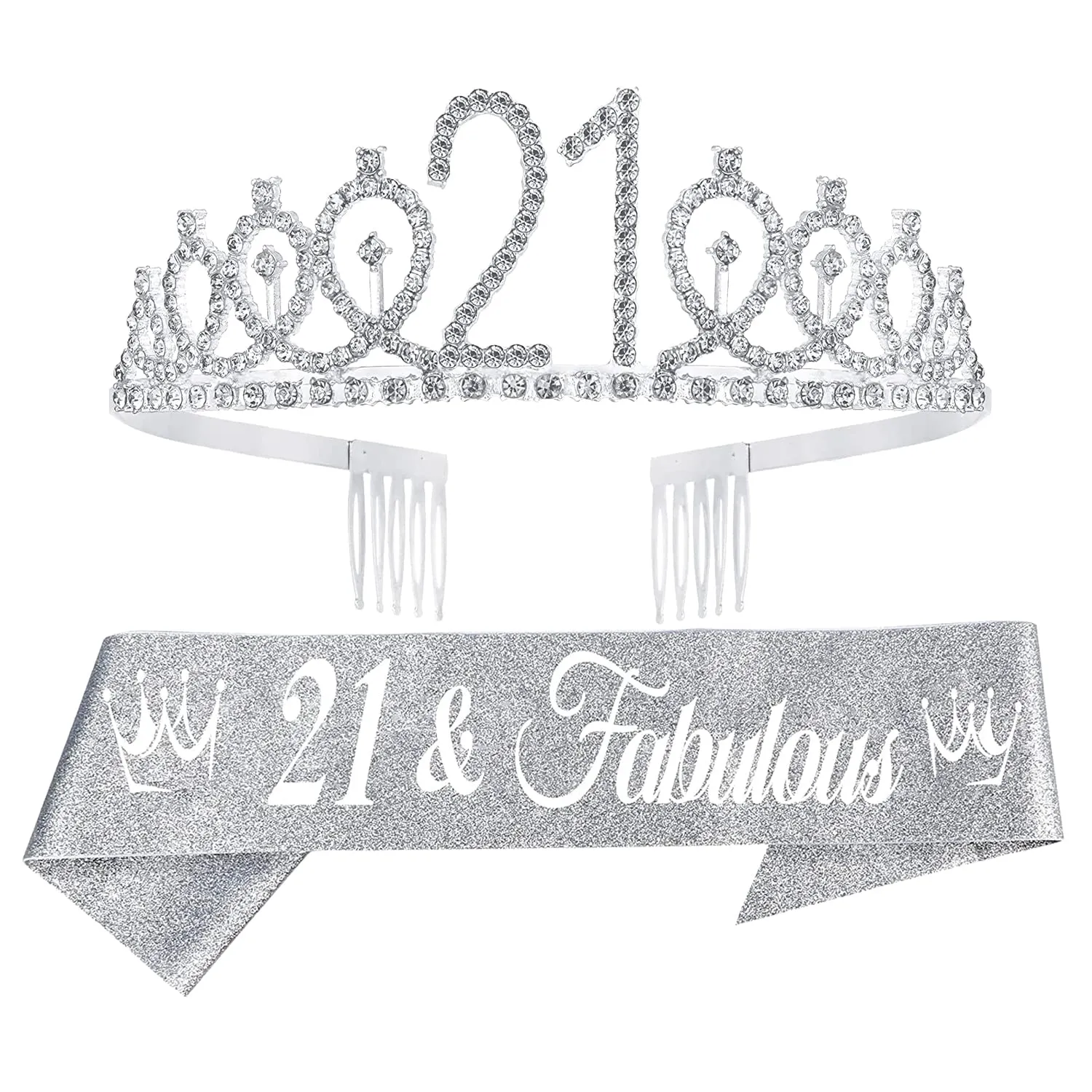 21st Birthday Sash And Tiara For Women - Fabulous Set: Glitter Sash