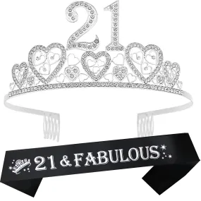 21st Birthday Sash And Tiara For Women - Fabulous Set: Glitter Sash